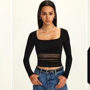 Mesh Square Neck Semi-Sheer Blouse